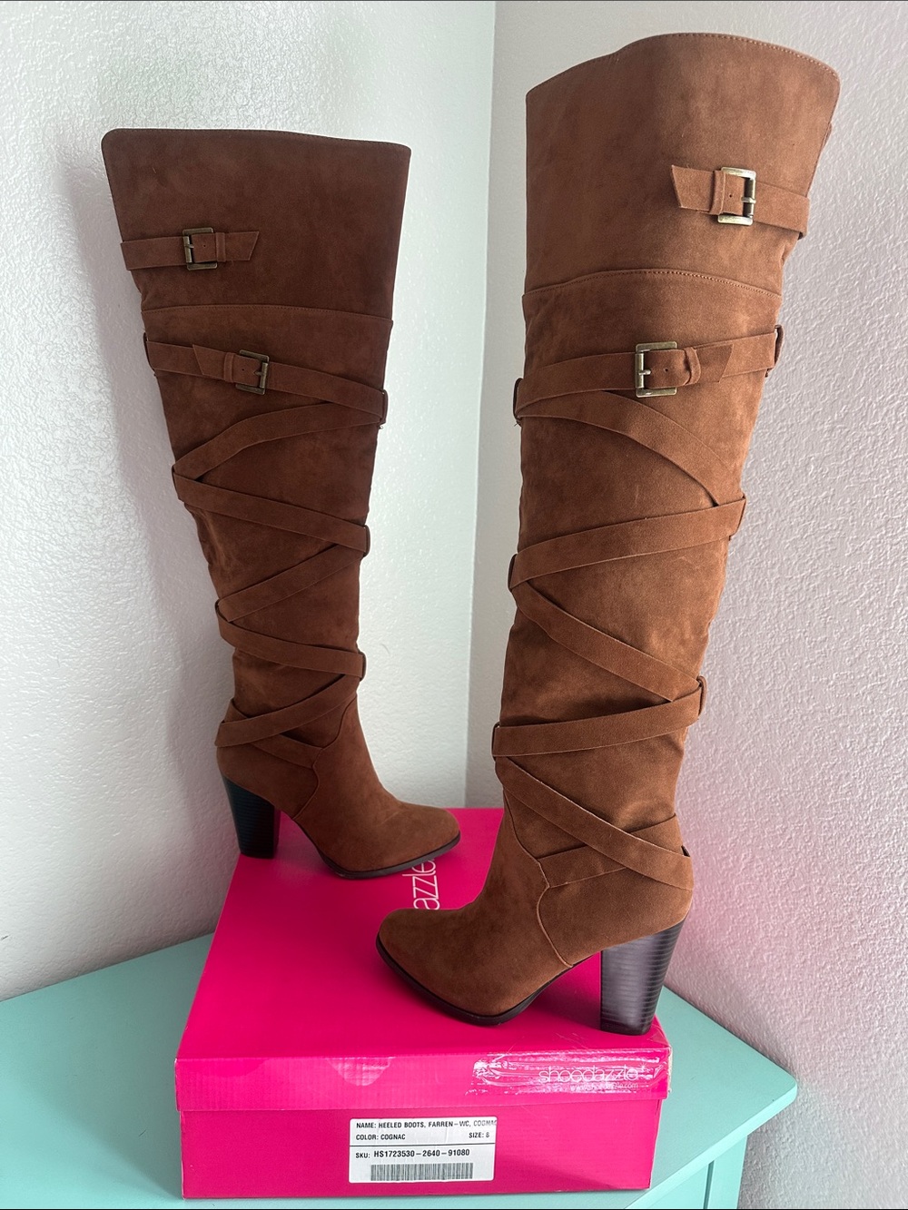 Women’s Tall Brown Suede Wrap Boot with Block Heel